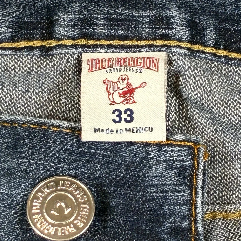 True Religion Ricky Straight Flap Men 33 x 33 Blue Distressed 100% Cotton Jeans